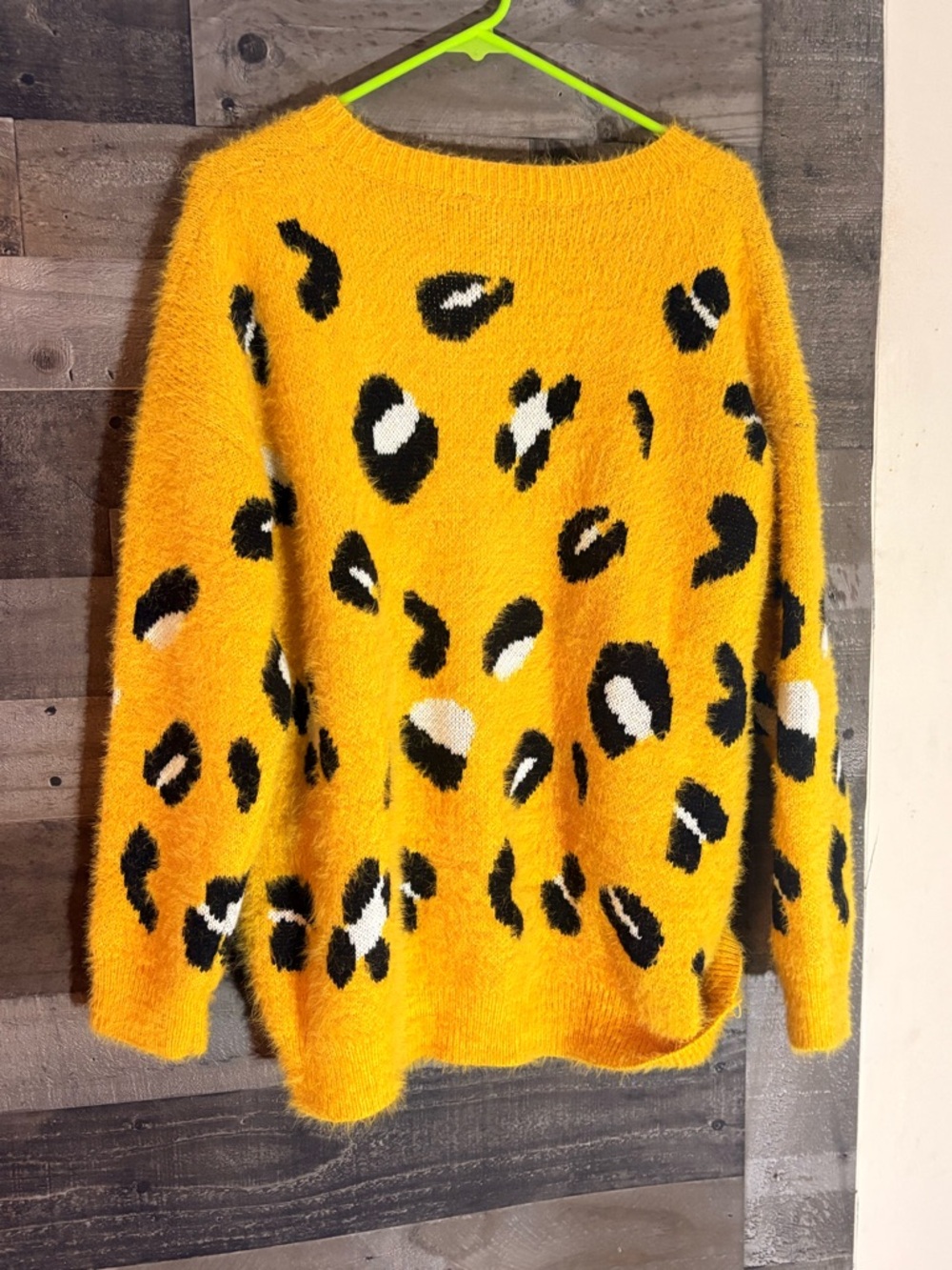 Cozy Fuzzy Leopard Print Sweater - Yellow